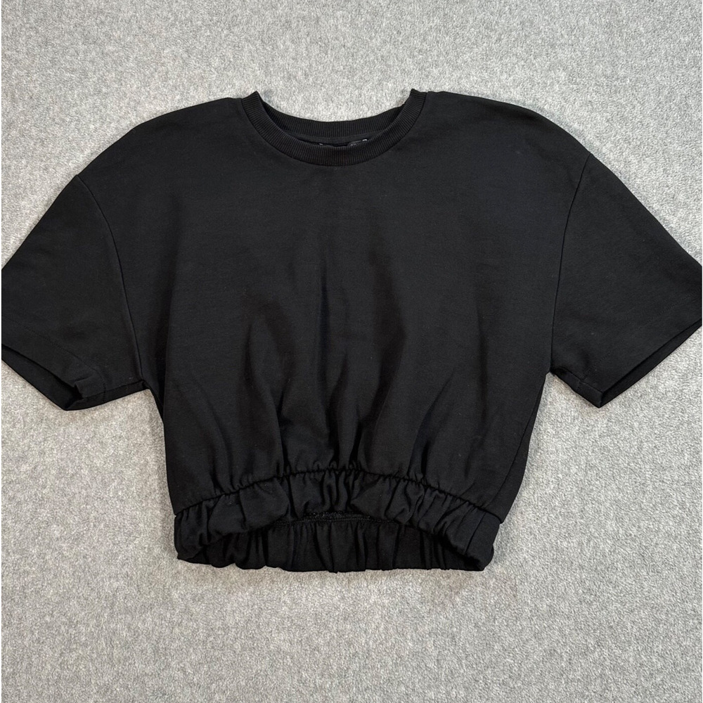 Zara Black Cropped Elastic Hem Tee